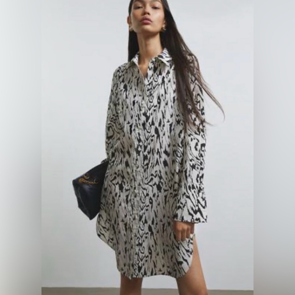 NWT H&M Printed Oversized MIDI Shirt DressLong Sleeve Dress